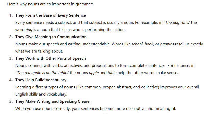 Importance of Nouns in Grammar